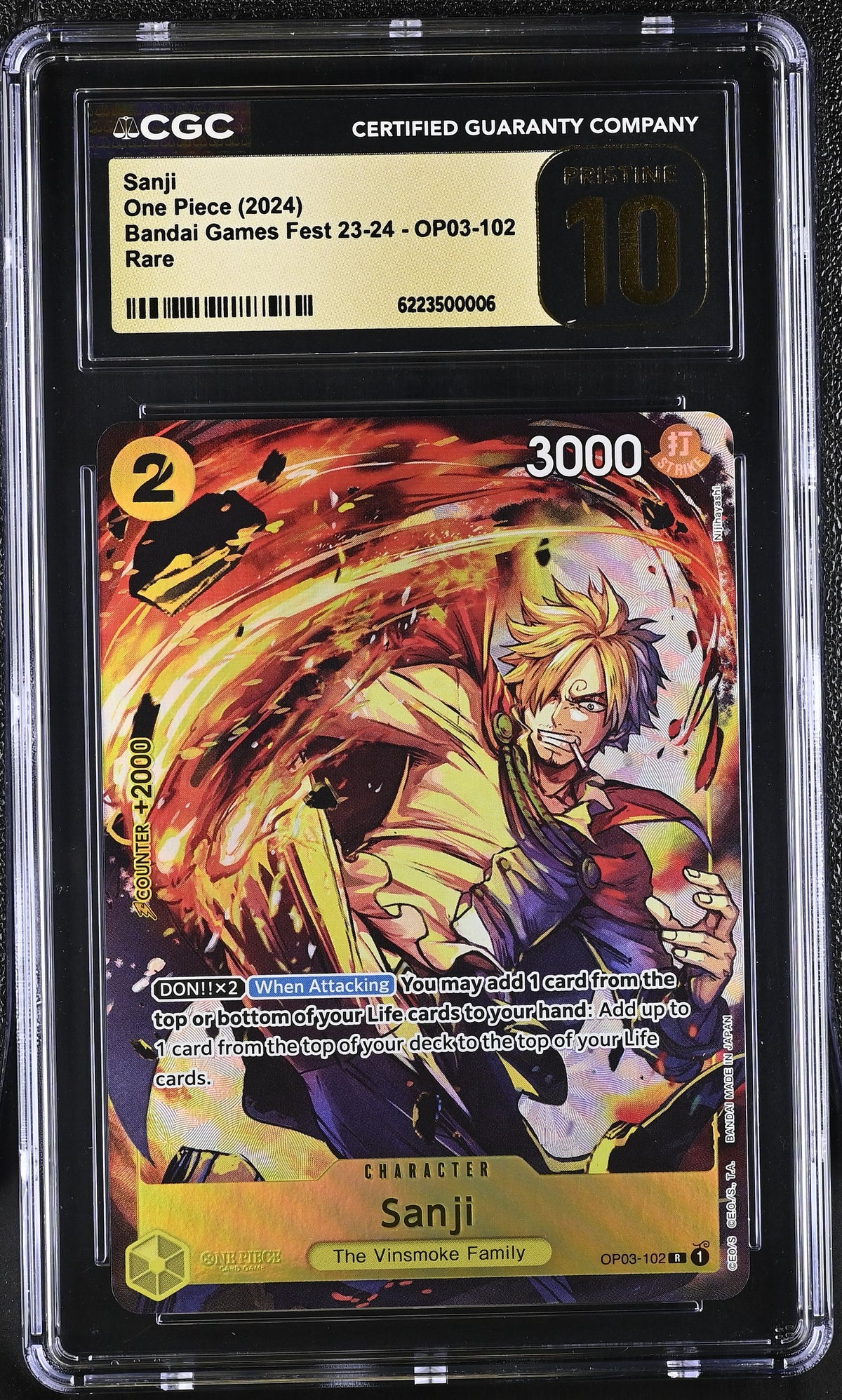 One Piece Promo #OP03-102 Sanji BANDAI GAMES Fest. 23-24 Edition CGC 10