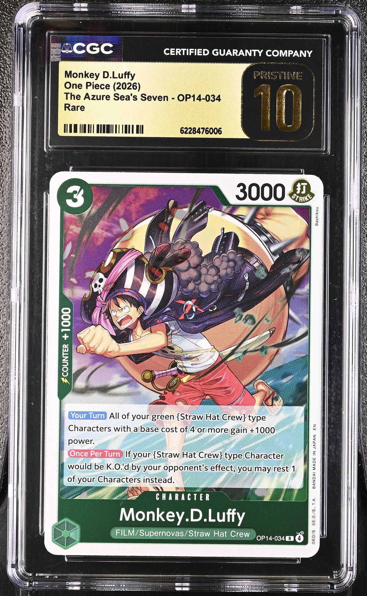 The Azure Sea's Seven #OP14-034 Monkey.D.Luffy CGC 10