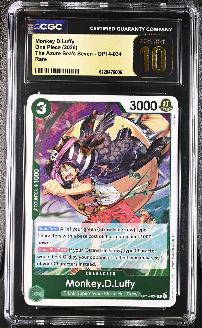 The Azure Sea's Seven #OP14-034 Monkey.D.Luffy CGC 10