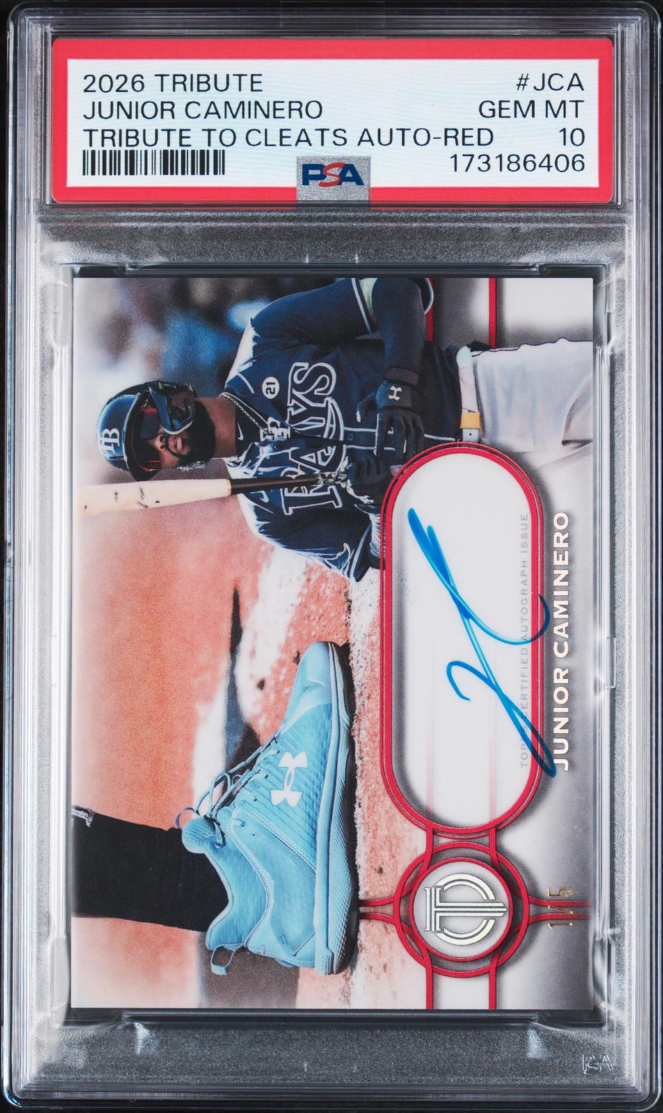 2026 Topps Tribute To Cleats #TTC-JCA Junior Caminero Auto Red PSA 10 #/5