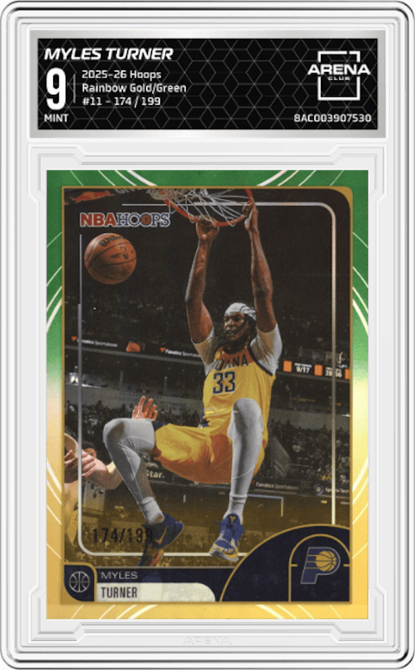 2025-26 Hoops Rainbow Gold/Green / 199 #11 Myles Turner Arena Club 9