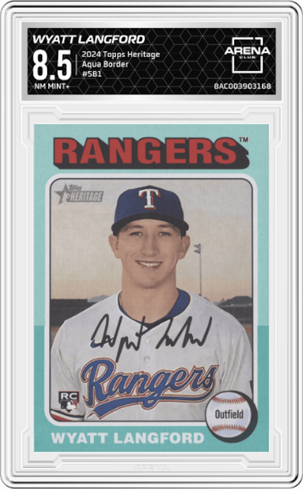 2024 Topps Heritage Aqua Border #581 Wyatt Langford Arena Club 8.5