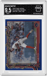 2025 Topps Holiday Chrome Blue Refractor / 199 #HC149 Zach Neto Arena Club 9.5