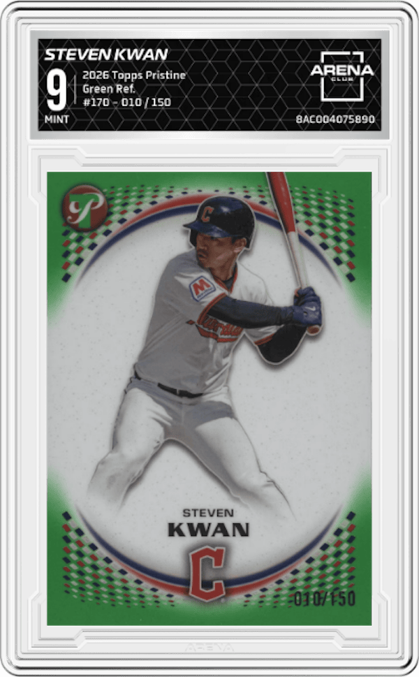 2026 Topps Pristine Green Refractor / 150 #170 Steven Kwan Arena Club 9